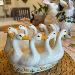🪿Vintage Cottage Ceramic Geese Planter